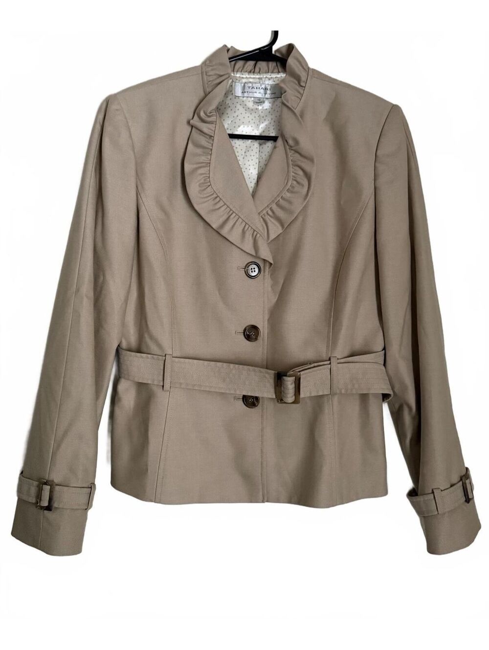 Tahari Arthur S Levine Women's Safari Inspired Jacket Size 10 Khaki City Chic